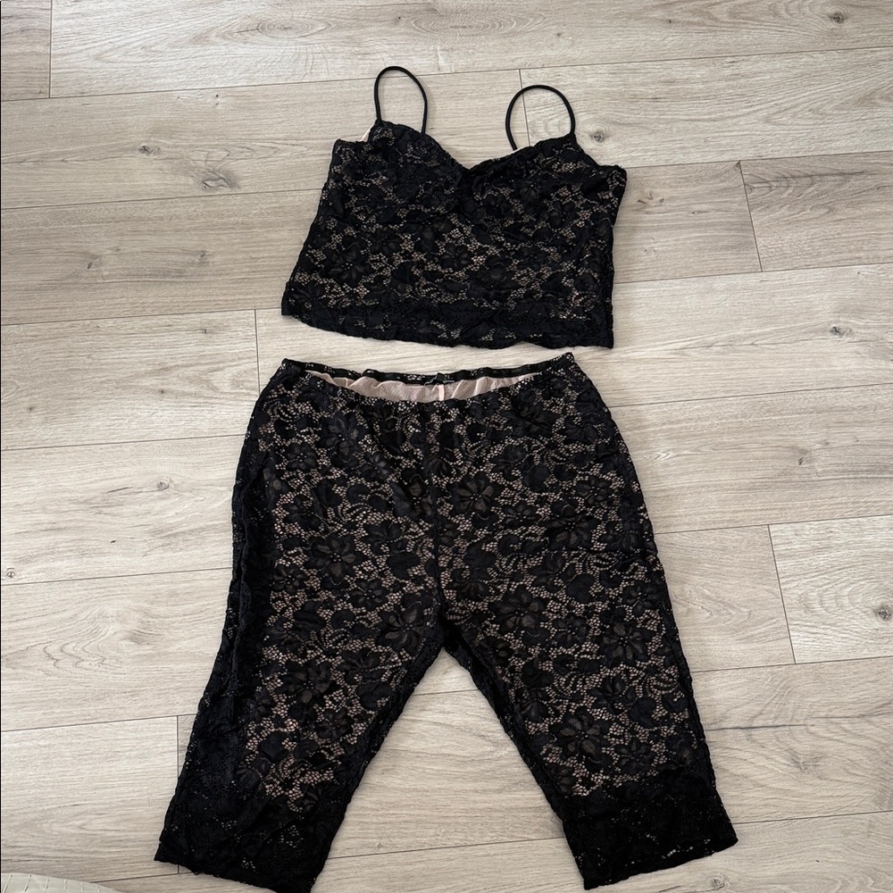 Fashion nova Black Lace two piece set worn once